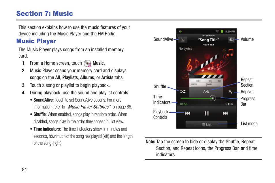 Section 7: music, Music player | Samsung YP-GI1CB-XAA User Manual | Page 88 / 214