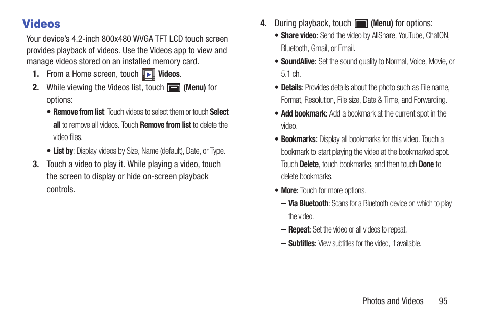 Videos | Samsung YP-GI1CB-XAA User Manual | Page 99 / 214
