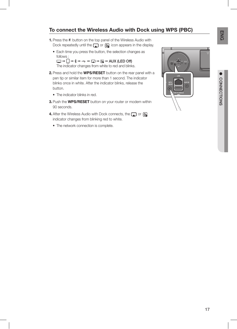 En g, Connections, Dock | Samsung DA-E670-ZA User Manual | Page 17 / 35