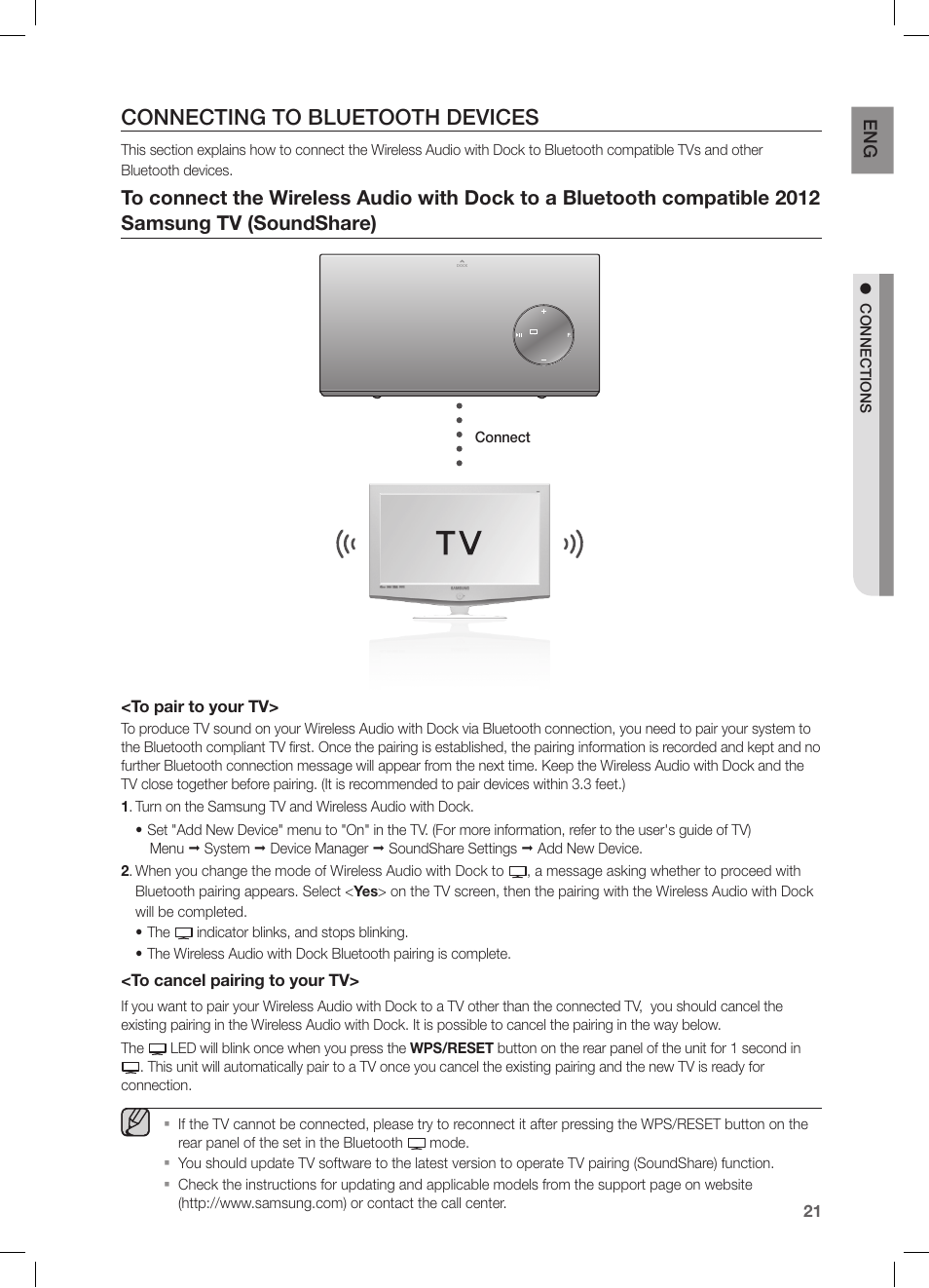 Connecting to bluetooth devices | Samsung DA-E670-ZA User Manual | Page 21 / 35