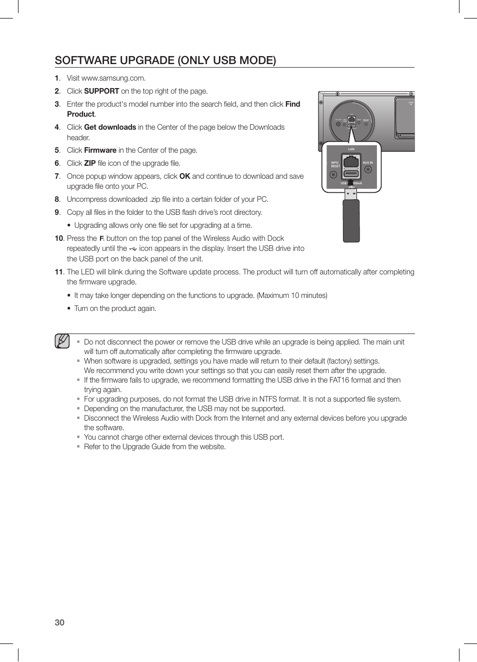 Software upgrade (only usb mode), Refer to the upgrade guide from the website | Samsung DA-E670-ZA User Manual | Page 30 / 35