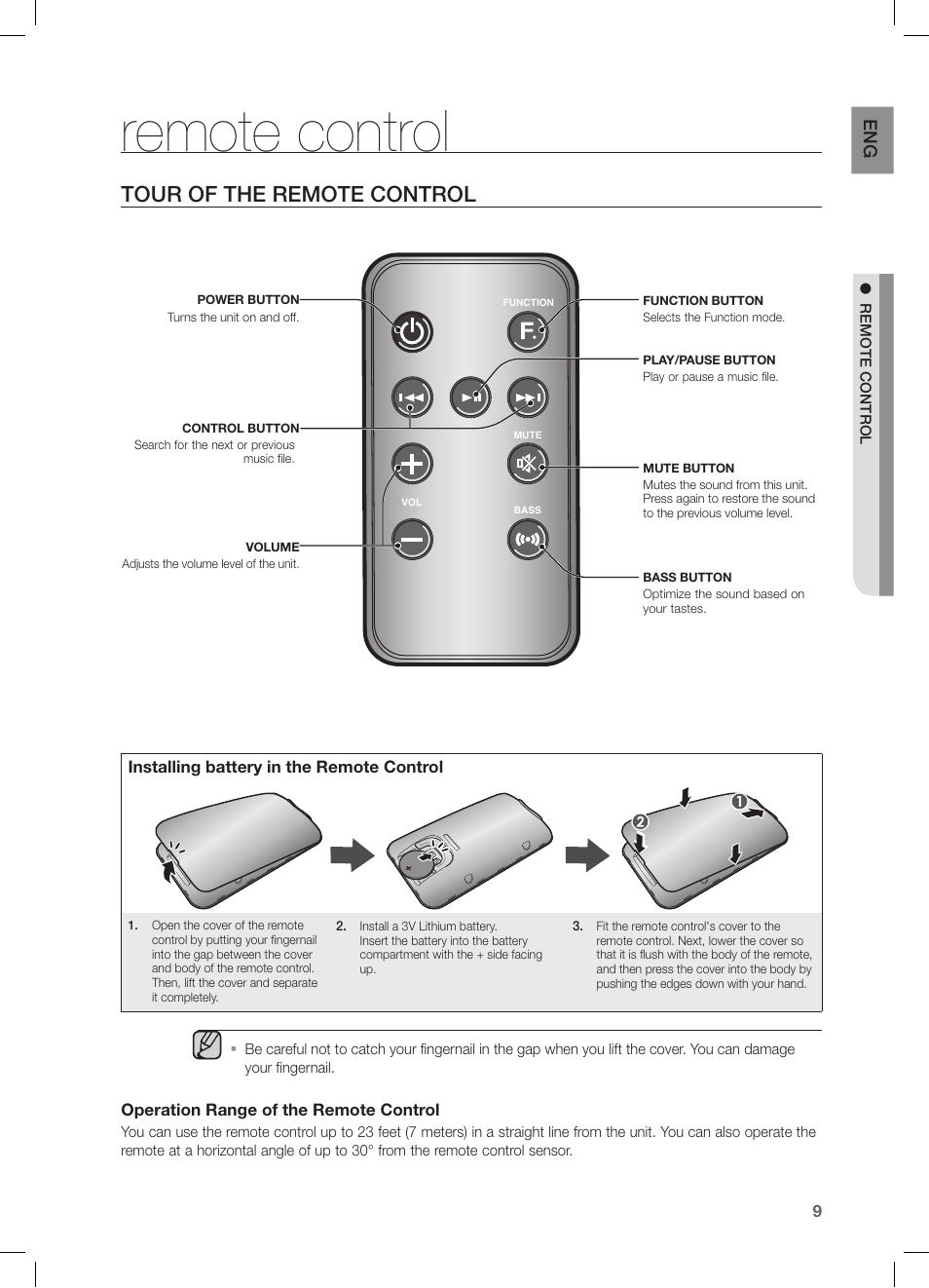 Remote control, Tour of the remote control, En g | Samsung DA-E670-ZA User Manual | Page 9 / 35