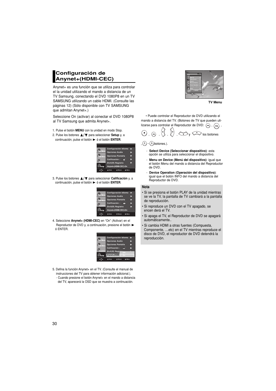 Configuración de anynet+(hdmi-cec) | Samsung DVD-1080P8-XAA User Manual | Page 93 / 103