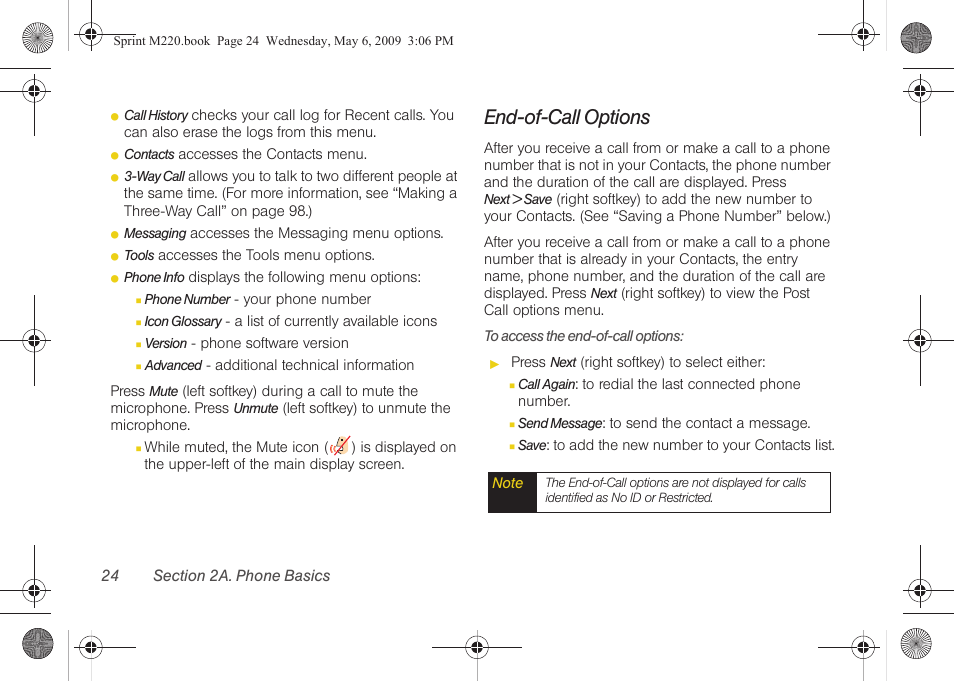 End-of-call options | Samsung SPH-M220DAASPR User Manual | Page 38 / 151