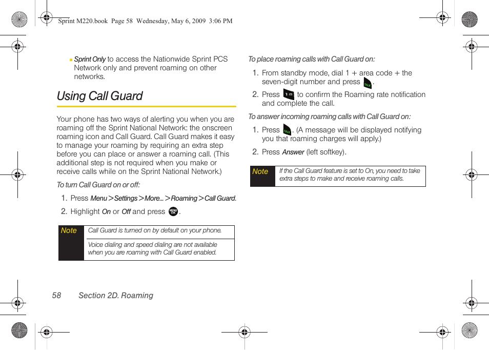 Using call guard | Samsung SPH-M220DAASPR User Manual | Page 72 / 151