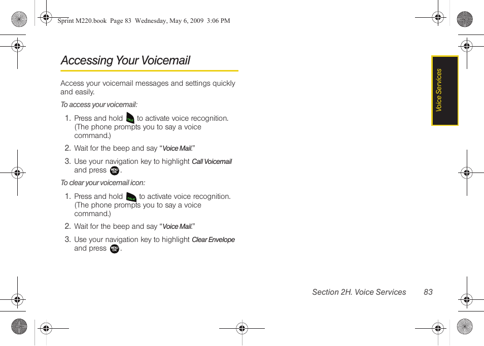 Accessing your voicemail | Samsung SPH-M220DAASPR User Manual | Page 97 / 151