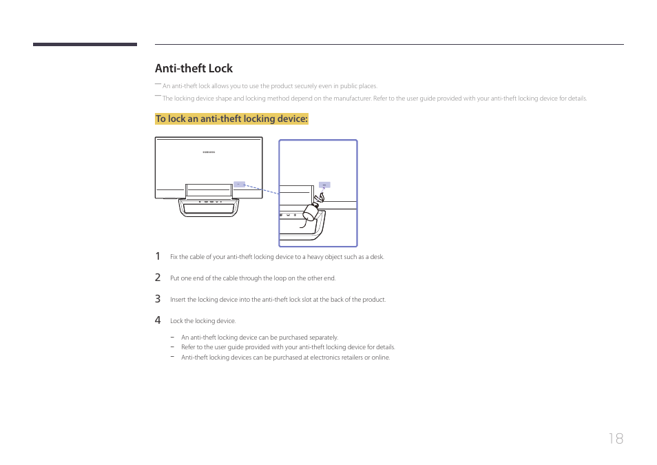 Anti-theft lock | Samsung LS24C770TS-ZA User Manual | Page 18 / 60