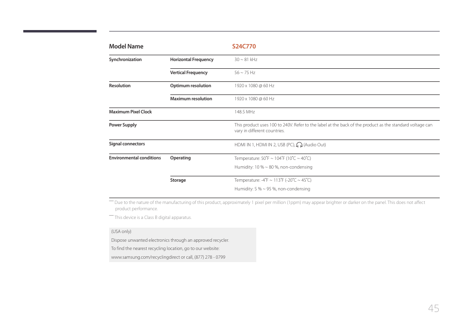 Samsung LS24C770TS-ZA User Manual | Page 45 / 60