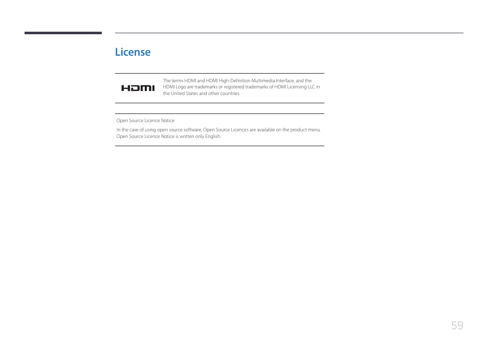 License 59, License | Samsung LS24C770TS-ZA User Manual | Page 59 / 60