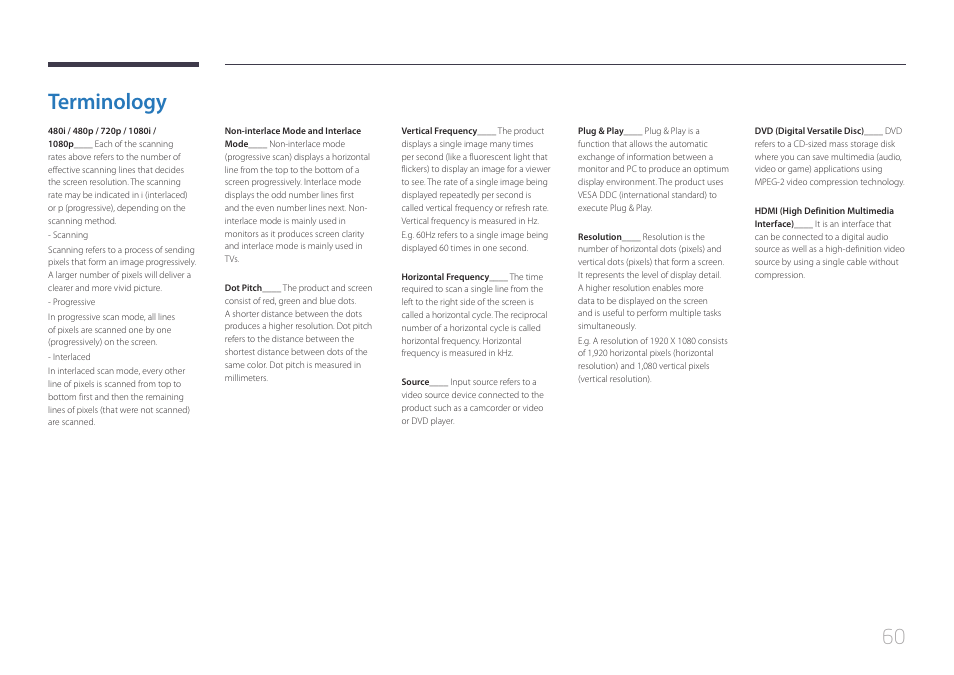 Terminology 60, Terminology | Samsung LS24C770TS-ZA User Manual | Page 60 / 60