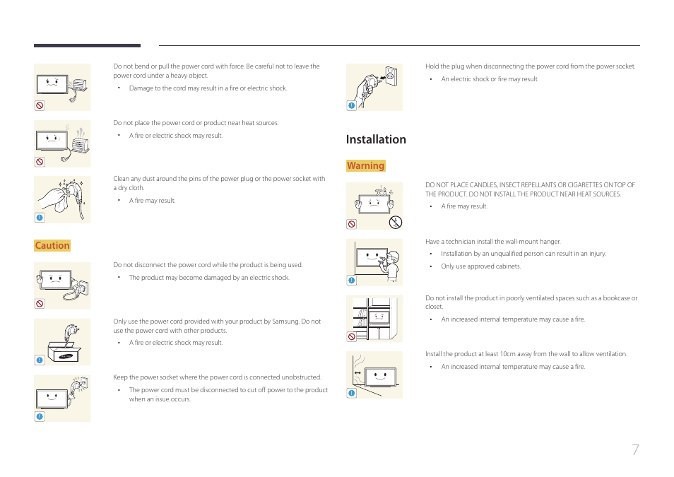 Installation 7, Installation, Caution | Warning | Samsung LS24C770TS-ZA User Manual | Page 7 / 60