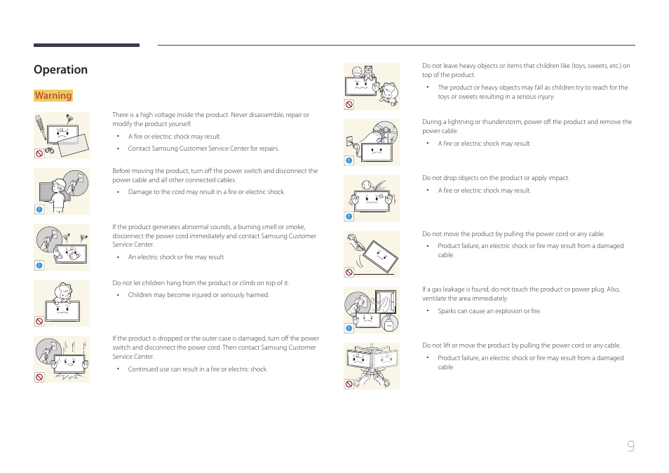 Operation 9, Operation, Warning | Samsung LS24C770TS-ZA User Manual | Page 9 / 60
