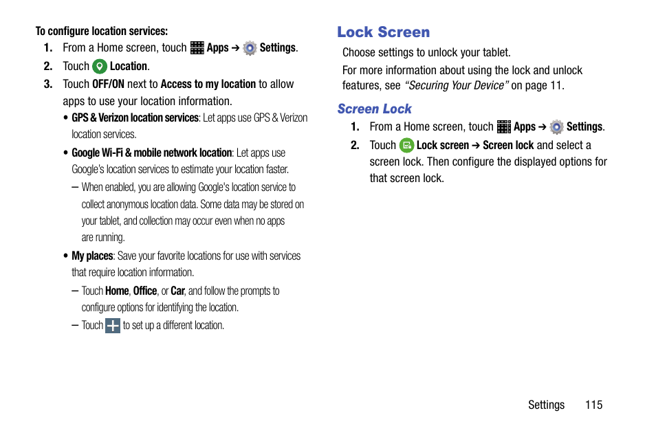Lock screen | Samsung SM-P605VZKEVZW User Manual | Page 122 / 144