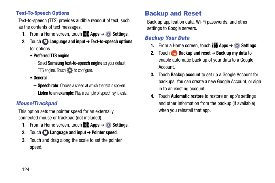 Backup and reset | Samsung SM-P605VZKEVZW User Manual | Page 131 / 144
