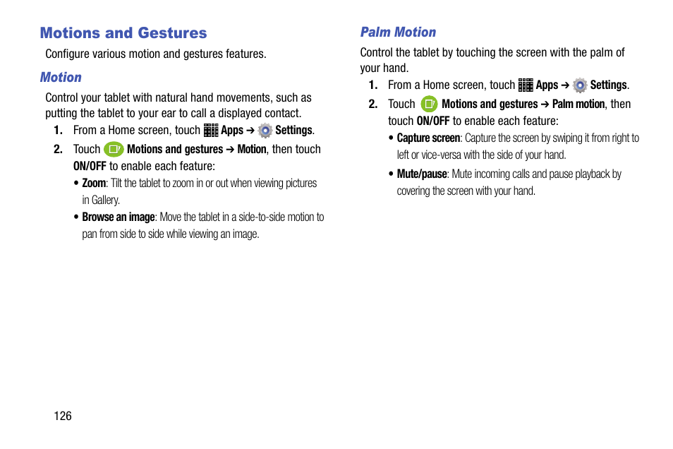 Motions and gestures | Samsung SM-P605VZKEVZW User Manual | Page 133 / 144