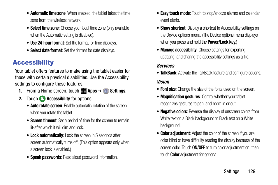 Accessibility | Samsung SM-P605VZKEVZW User Manual | Page 136 / 144