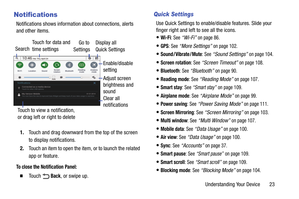 Notifications | Samsung SM-P605VZKEVZW User Manual | Page 30 / 144