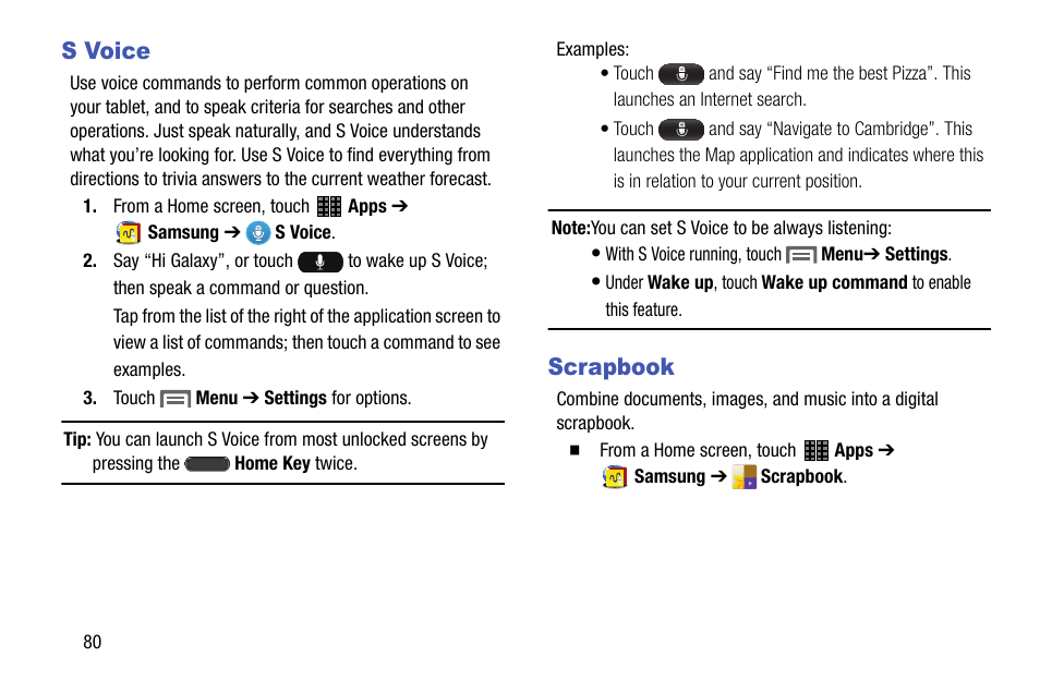 S voice, Scrapbook, S voice scrapbook | Samsung SM-P605VZKEVZW User Manual | Page 87 / 144