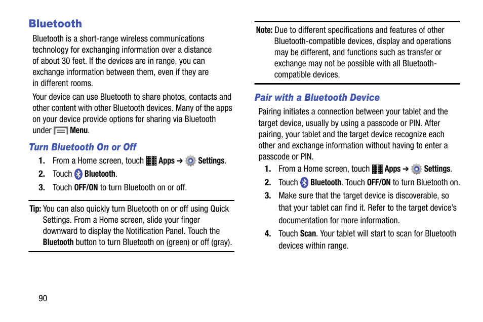 Bluetooth | Samsung SM-P605VZKEVZW User Manual | Page 97 / 144