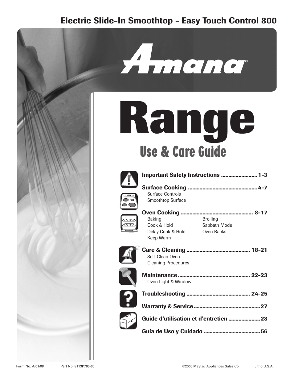 Amana EASY TOUCH CONTROL 800 User Manual | 84 pages