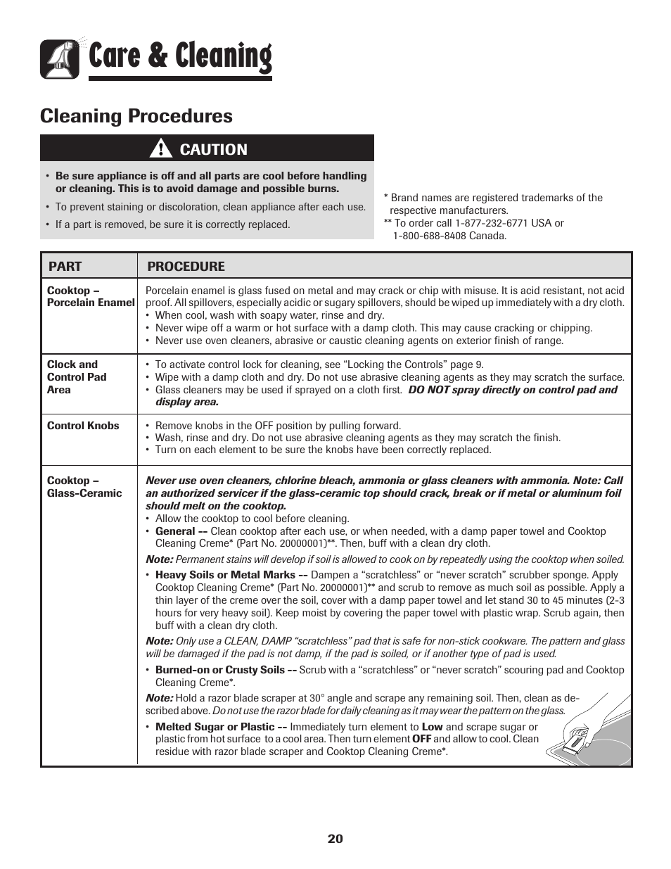 Care & cleaning, Cleaning procedures, Caution | Amana EASY TOUCH CONTROL 800 User Manual | Page 21 / 84