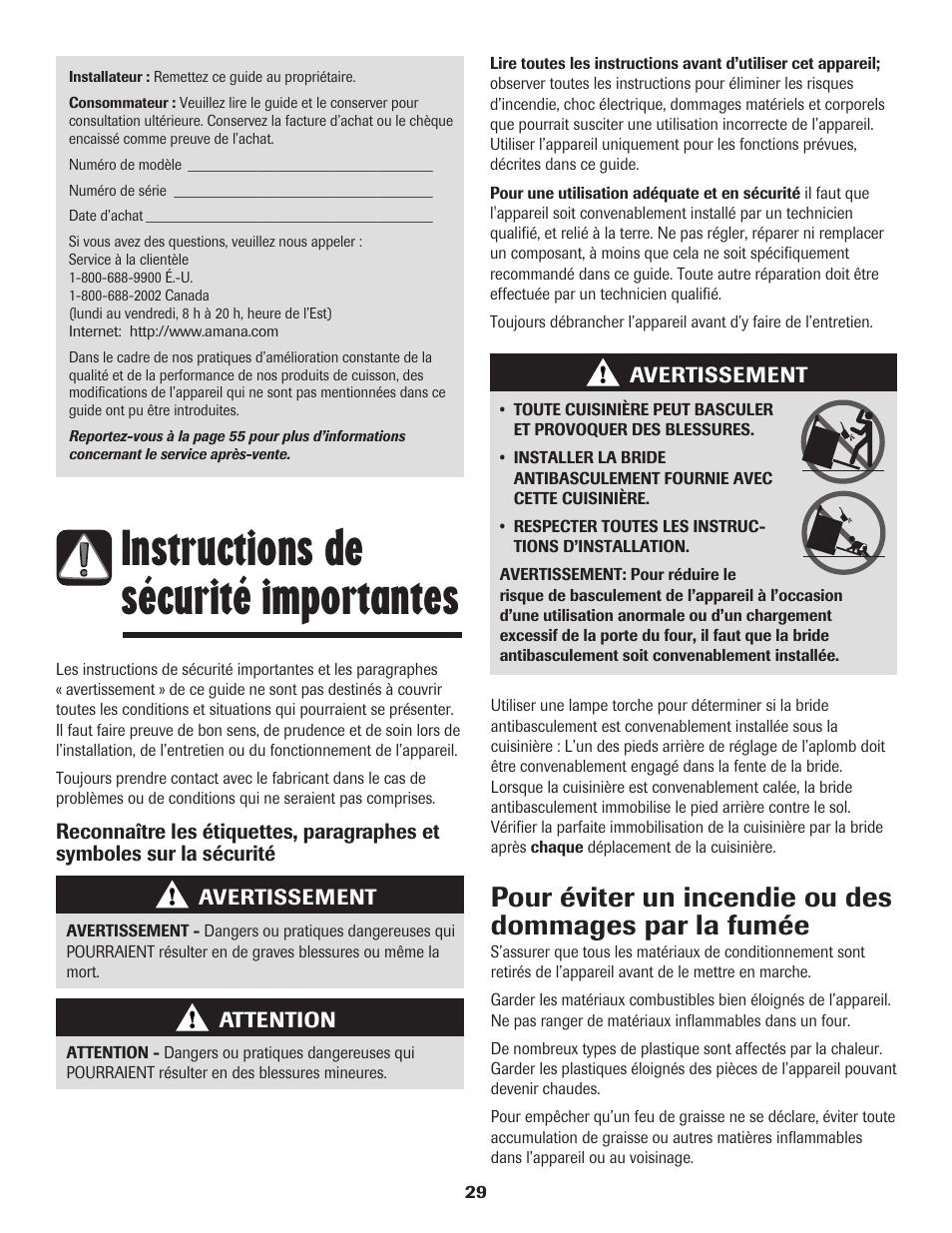 Instructions de sécurité importantes | Amana EASY TOUCH CONTROL 800 User Manual | Page 30 / 84