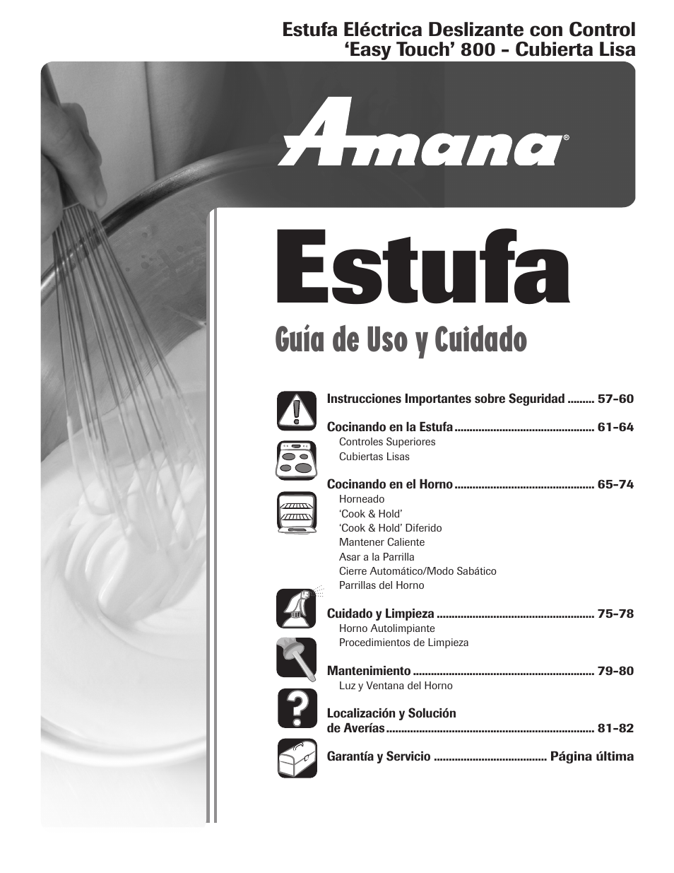 Estufa, Guía de uso y cuidado | Amana EASY TOUCH CONTROL 800 User Manual | Page 57 / 84