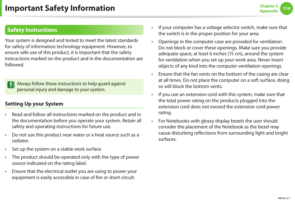 Important safety information | Samsung NP600B4C-A01US User Manual | Page 115 / 143