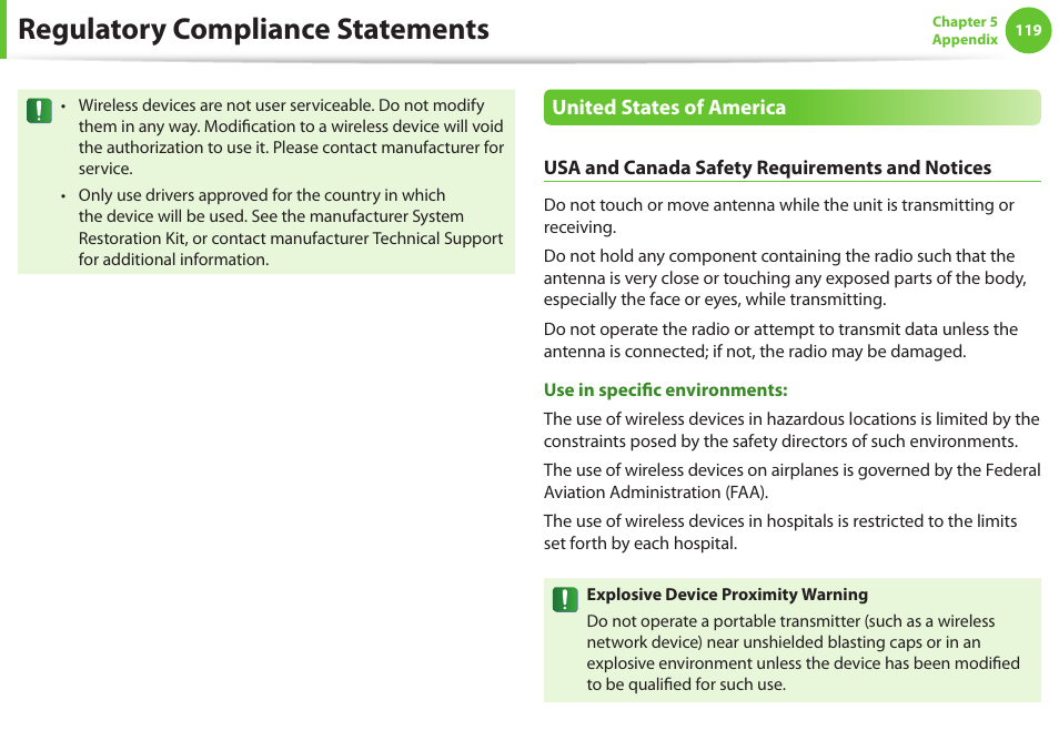 Regulatory compliance statements | Samsung NP600B4C-A01US User Manual | Page 120 / 143