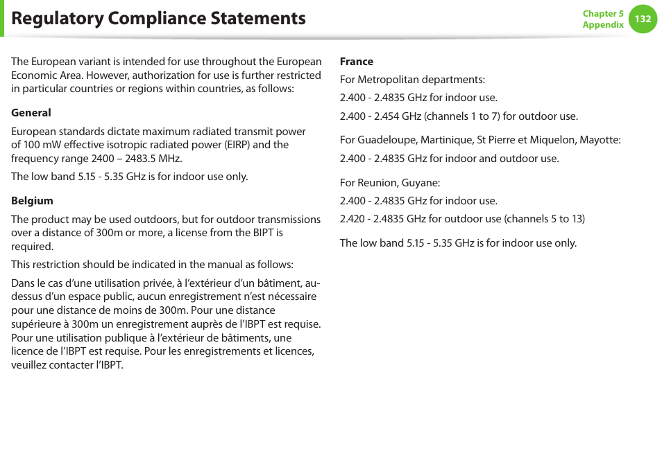 Regulatory compliance statements | Samsung NP600B4C-A01US User Manual | Page 133 / 143