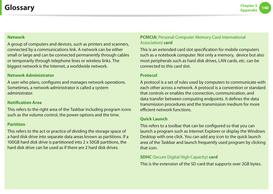 Glossary | Samsung NP600B4C-A01US User Manual | Page 141 / 143