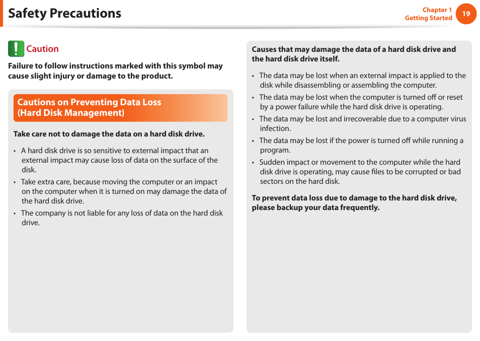 Safety precautions, Caution | Samsung NP600B4C-A01US User Manual | Page 20 / 143