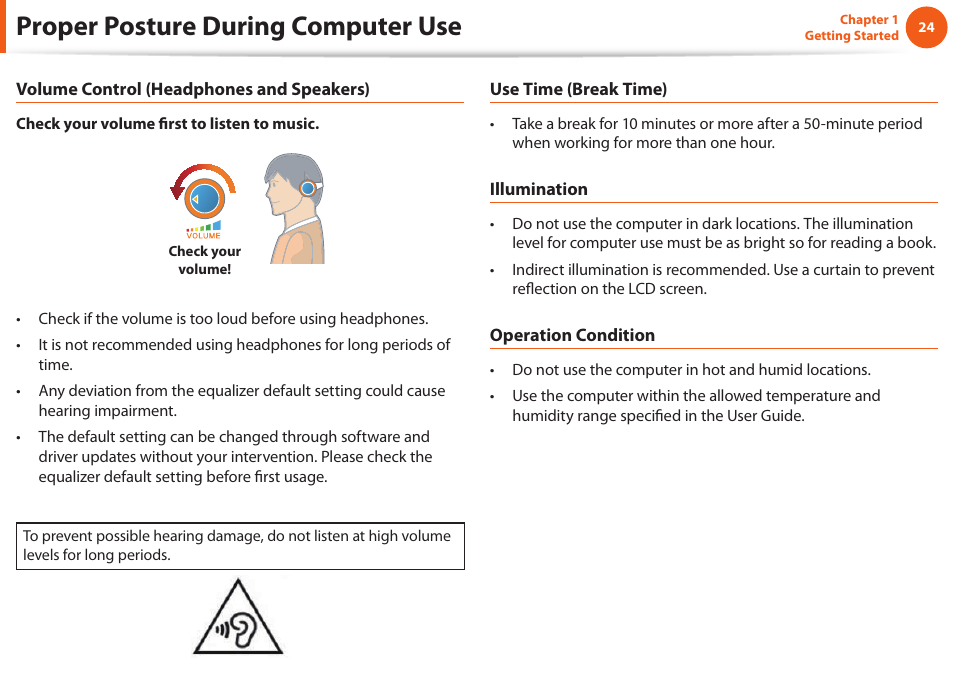 Proper posture during computer use | Samsung NP600B4C-A01US User Manual | Page 25 / 143