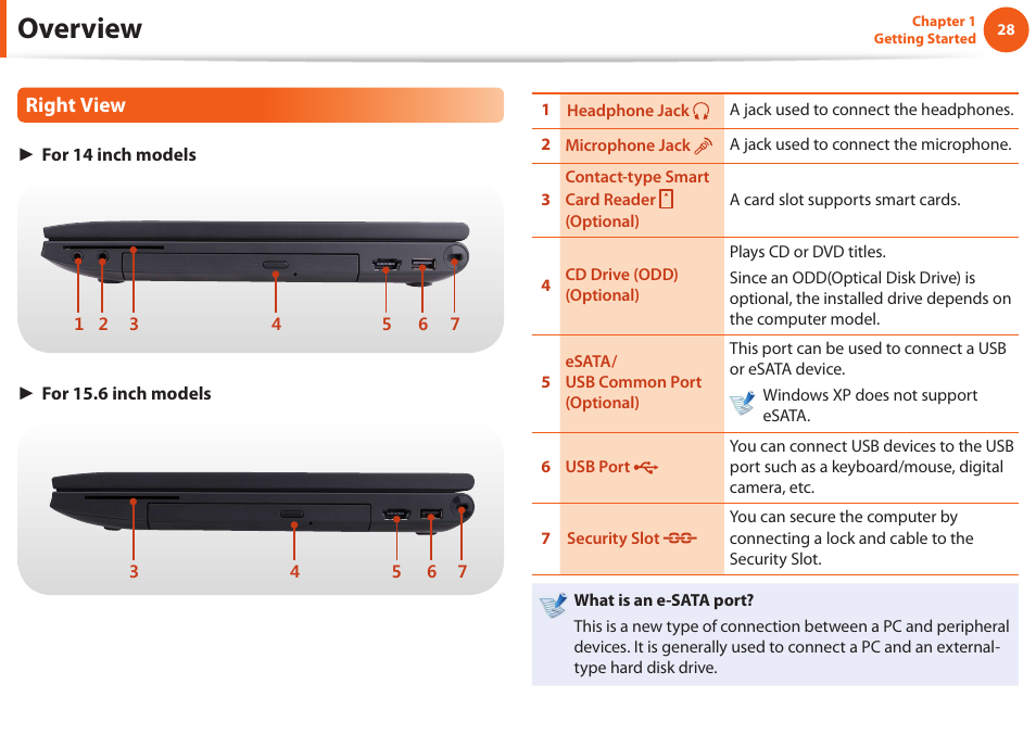 Overview, Right view | Samsung NP600B4C-A01US User Manual | Page 29 / 143