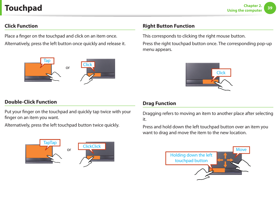 Touchpad | Samsung NP600B4C-A01US User Manual | Page 40 / 143