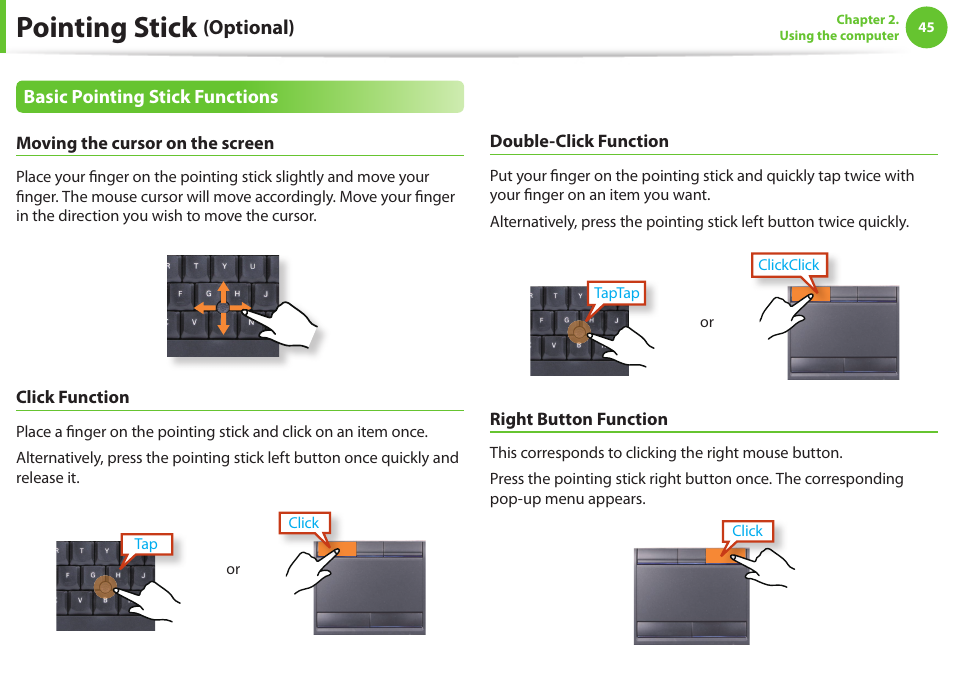 Pointing stick, Optional) | Samsung NP600B4C-A01US User Manual | Page 46 / 143