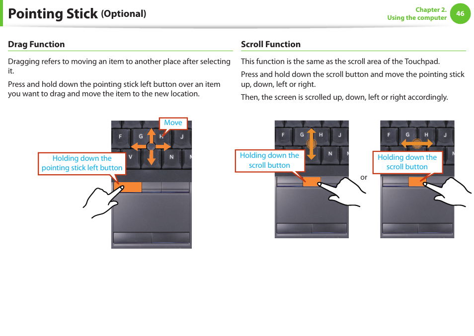 Pointing stick, Optional) | Samsung NP600B4C-A01US User Manual | Page 47 / 143