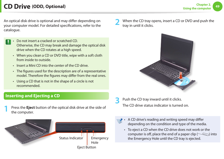 Cd drive (odd, optional), Cd drive | Samsung NP600B4C-A01US User Manual | Page 50 / 143