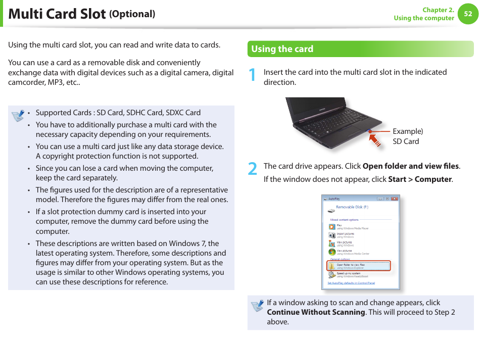 Multi card slot (optional), Multi card slot | Samsung NP600B4C-A01US User Manual | Page 53 / 143