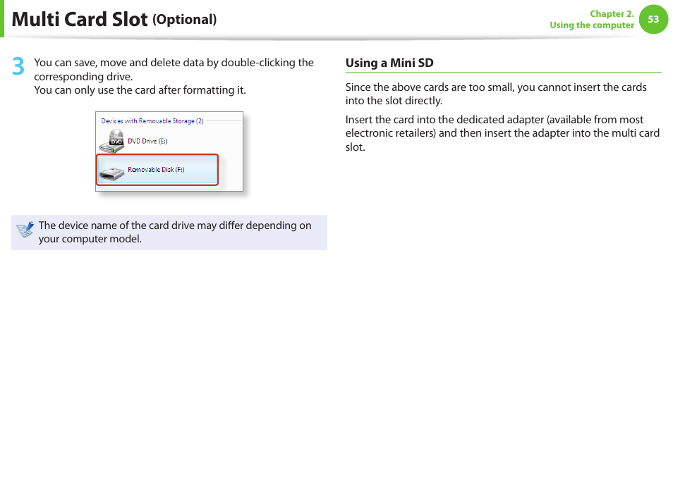 Multi card slot | Samsung NP600B4C-A01US User Manual | Page 54 / 143