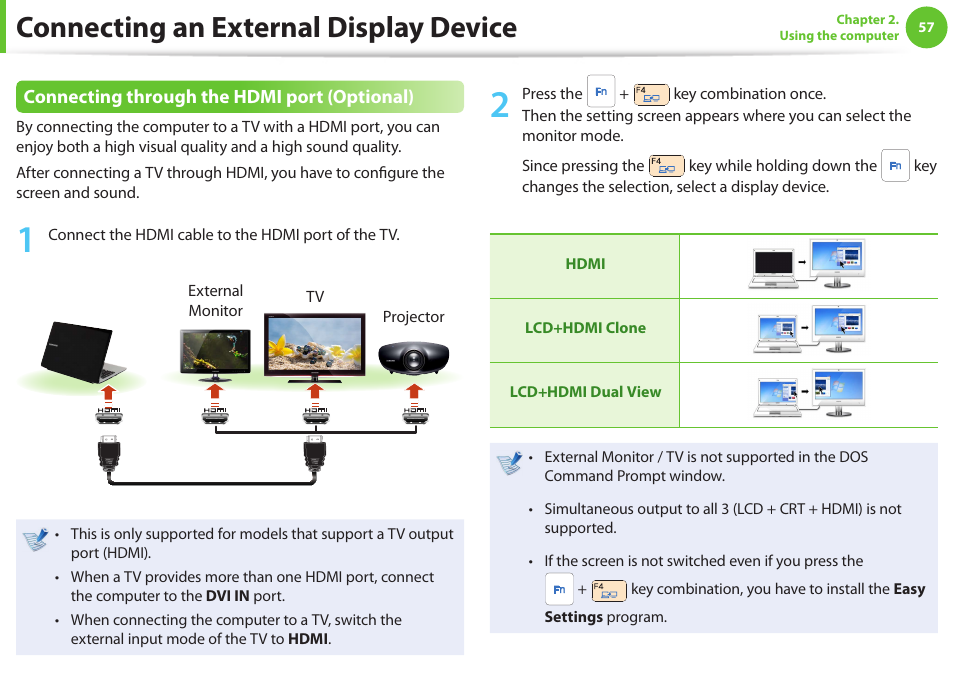Connecting an external display device | Samsung NP600B4C-A01US User Manual | Page 58 / 143