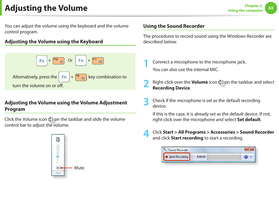 Adjusting the volume | Samsung NP600B4C-A01US User Manual | Page 64 / 143