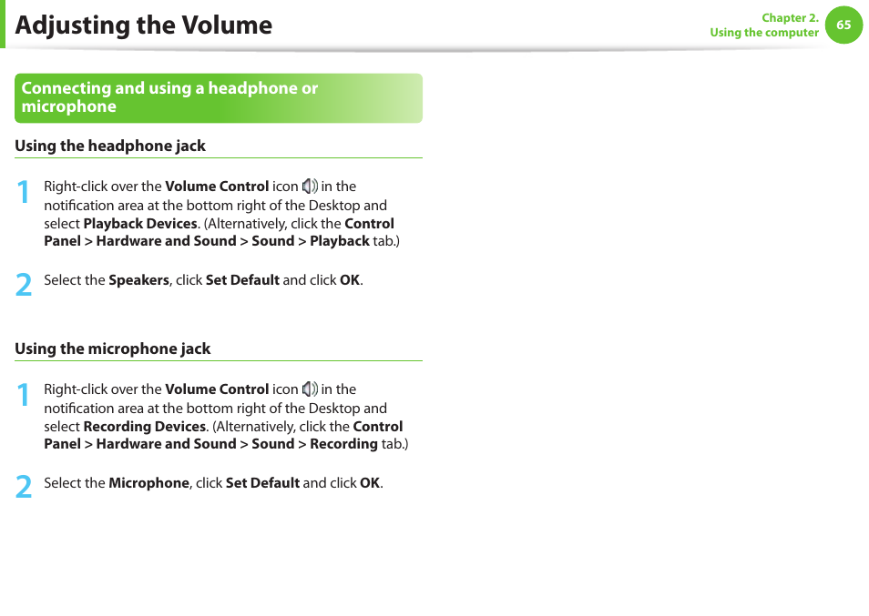 Adjusting the volume | Samsung NP600B4C-A01US User Manual | Page 66 / 143