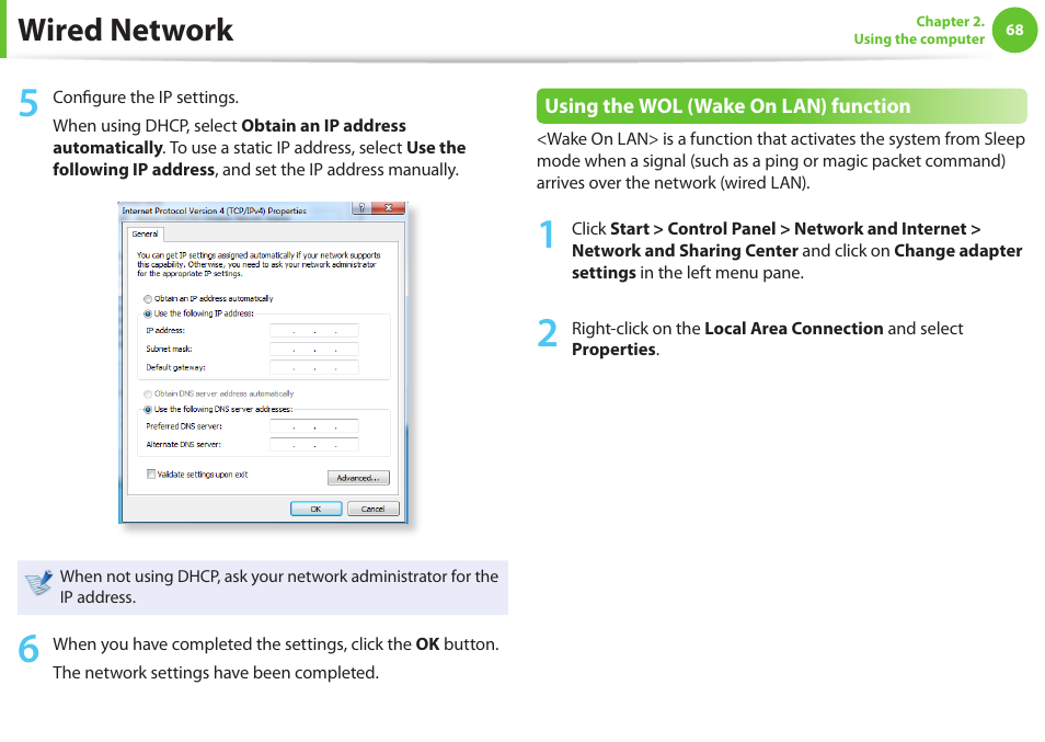 Wired network | Samsung NP600B4C-A01US User Manual | Page 69 / 143