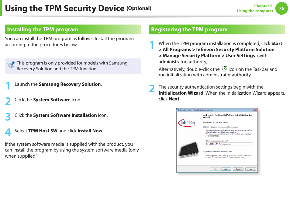 Using the tpm security device | Samsung NP600B4C-A01US User Manual | Page 77 / 143