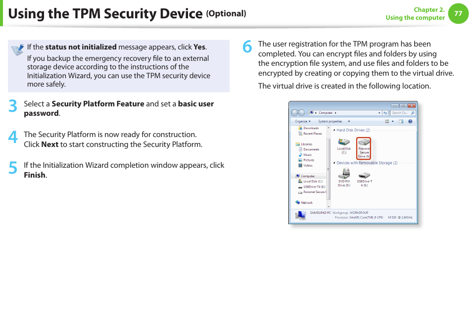 Using the tpm security device | Samsung NP600B4C-A01US User Manual | Page 78 / 143