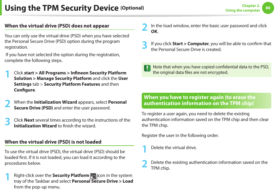 Using the tpm security device | Samsung NP600B4C-A01US User Manual | Page 81 / 143