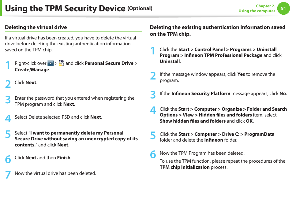 Using the tpm security device | Samsung NP600B4C-A01US User Manual | Page 82 / 143