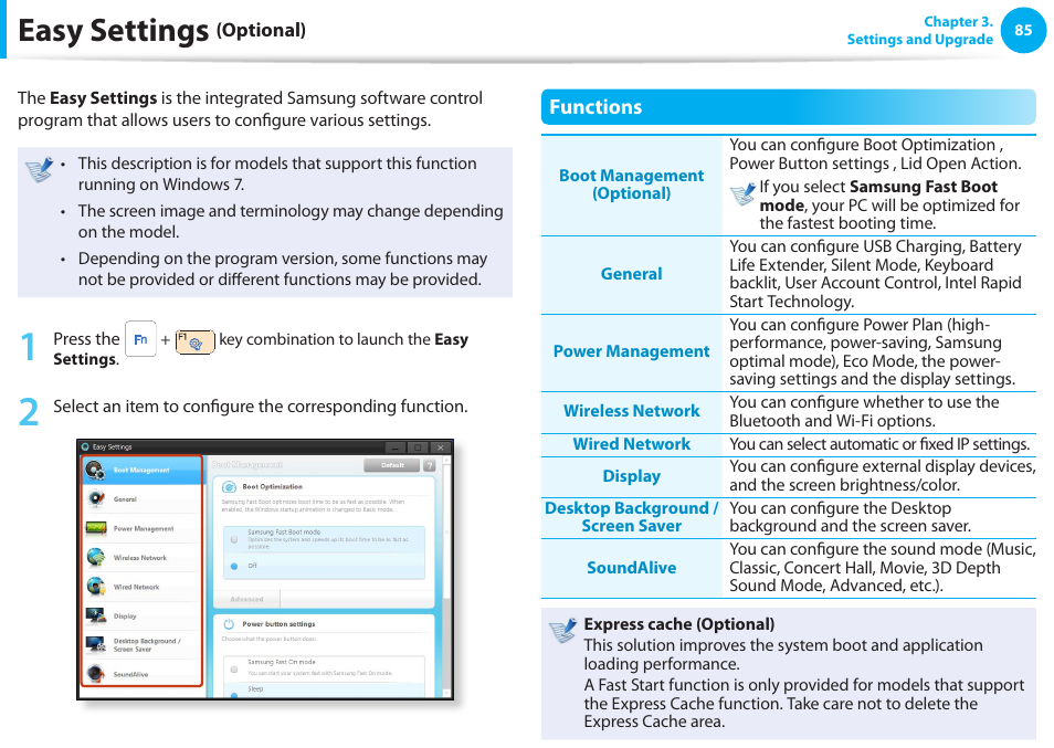 Easy settings (optional), Easy settings | Samsung NP600B4C-A01US User Manual | Page 86 / 143