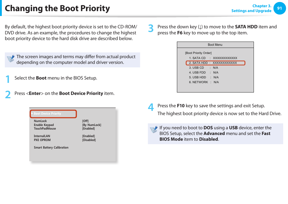 Changing the boot priority | Samsung NP600B4C-A01US User Manual | Page 92 / 143